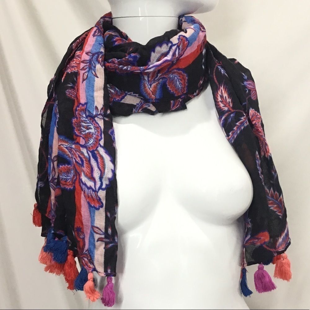 Floral Print Scarf with Tassel Trim (F2)